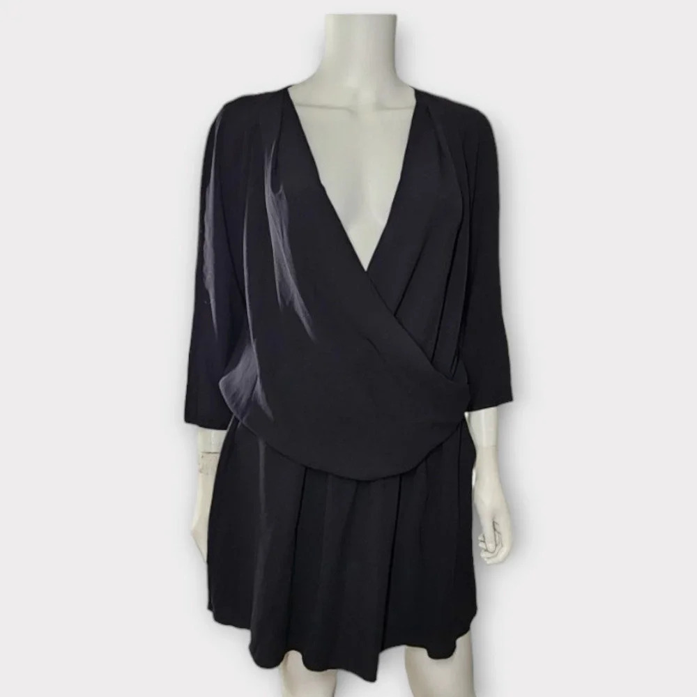 Wilfred Womens Black Mini Dress Size XS Wrap Drape V-neck Classic